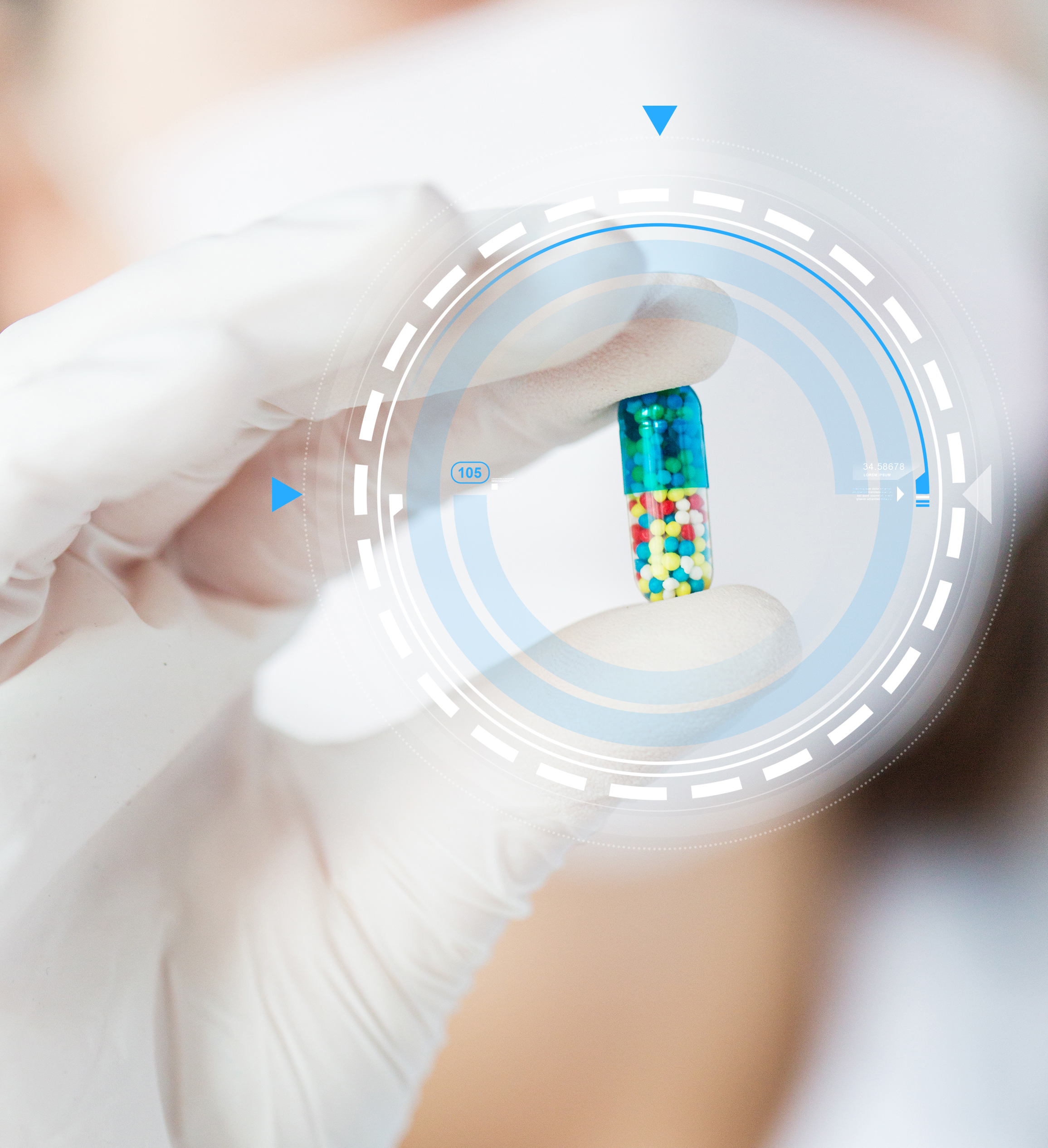 science, chemistry, biology, medicine and people concept - close up of young female scientist or doctor holding and showing pill in laboratory
